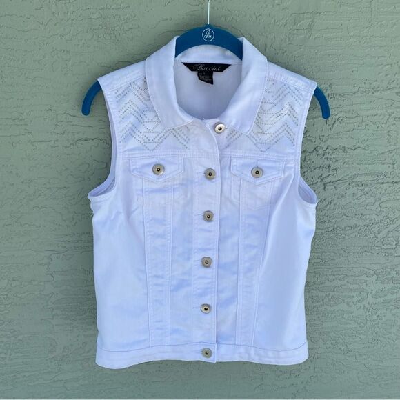 Baccini Women's Sleeveless White Denim Vest Size S Button-Down Classic C… - Picture 3 of 9